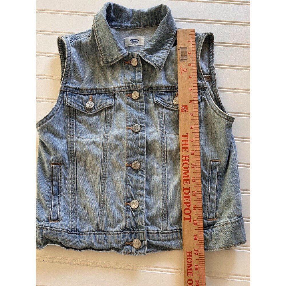 Old Navy Girls XL 14 Light Wash Denim Trucker Vest Jacket Sleeveless 90s Boho - Picture 7 of 12